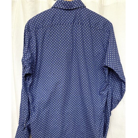 Thomas Dean 100% Cotton Blue Button Front Shirt Sz L w/ White Diamond Print - Picture 5 of 5